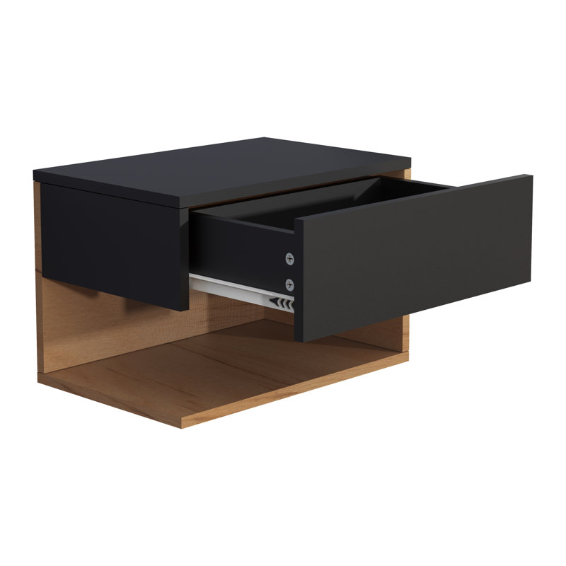 Avan Manufactured Wood Bedside Table, Black, 30cm H x 45cm W x 32cm D