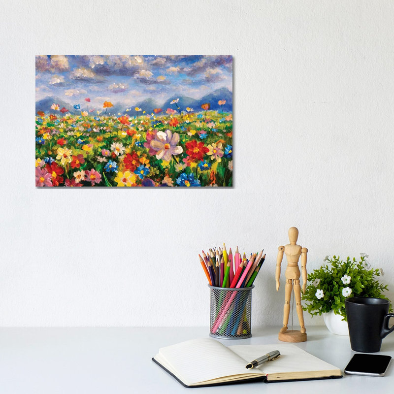 Flower Field in the Mountains 1 Piece Wrapped Canvas Painting, 20.32 cm H x 30.48 cm W