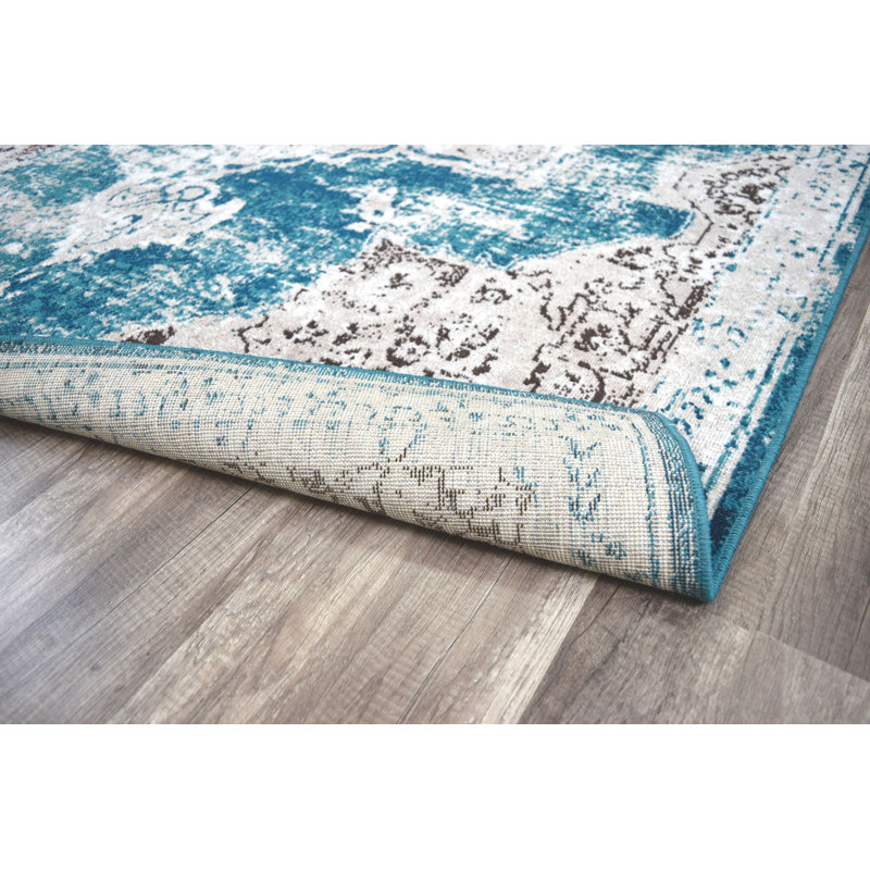 Tapis bleu sarcelle Harlow, Rectangulaire 8 pi x 10 pi