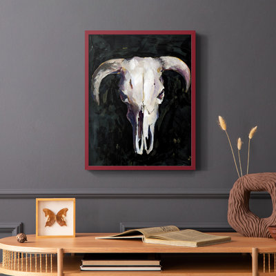 Horned Skull I, reproduction encadrée - bois massif