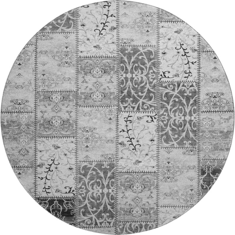 Tapis gris Cerrito AMF566 lavable à la machine de qualité supérieure, Rond 8 pi