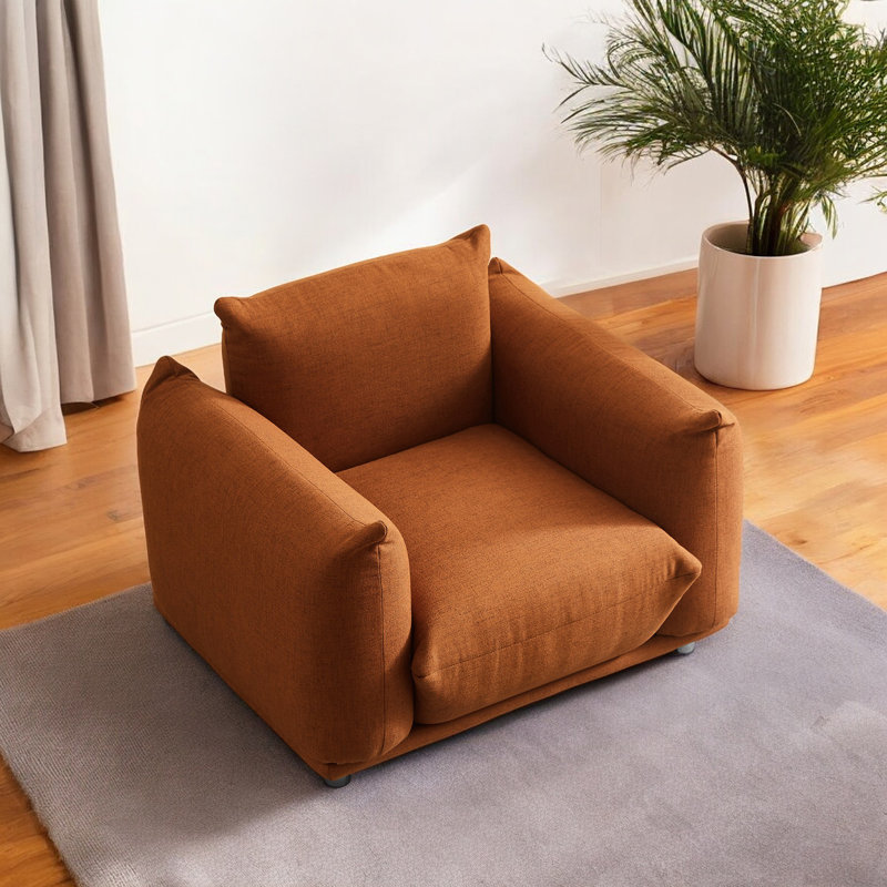 Fauteuil d'appoint rembourré Tranay, Brown Linen/Cotton