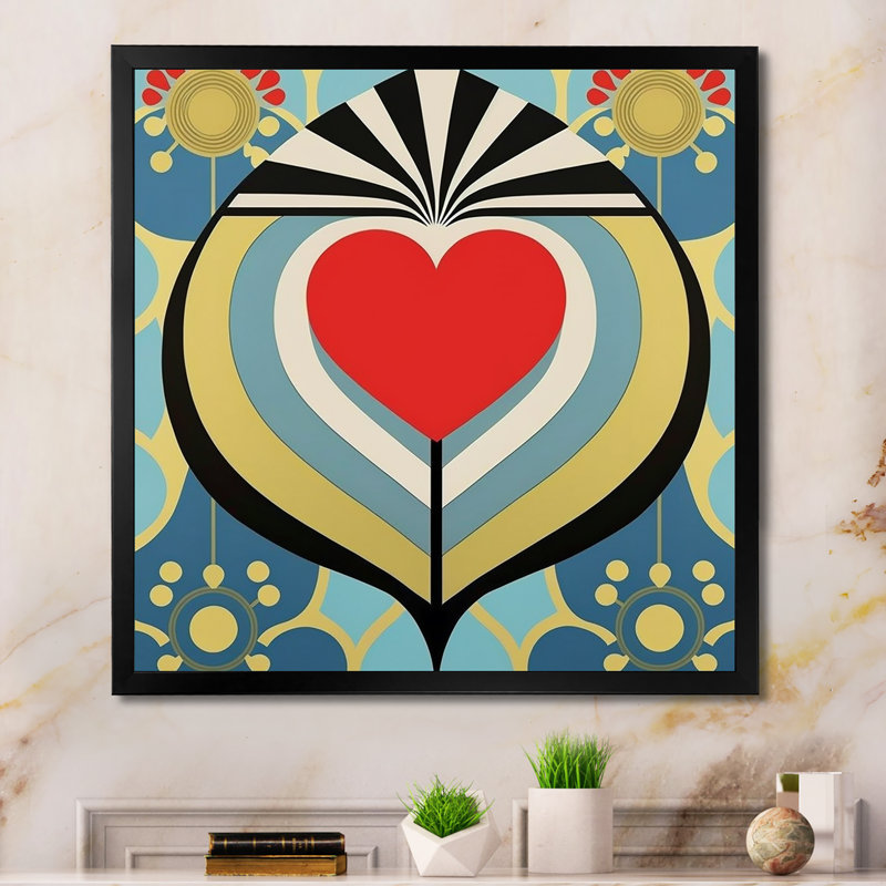 «Shining Contemporary Red Heart IV», reproduction sur toile, Impression noire sur toile encadrée, H 16 po x l 16 po x P 1 po