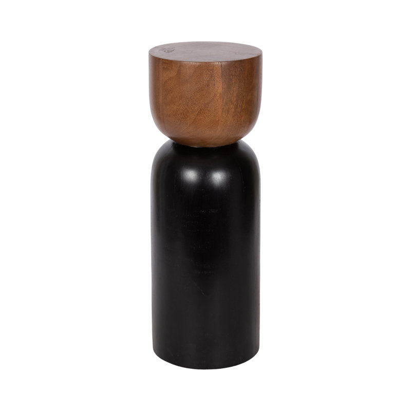 Teo Modern Sculptural Mango Wood Round Drink Table, Dark Brown Top/Black Base