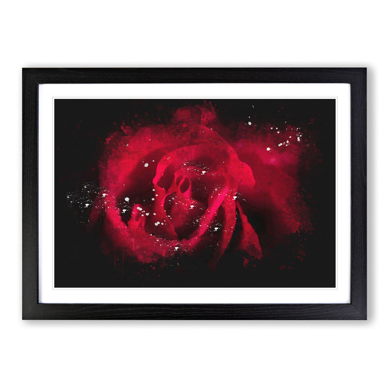 Drops Upon A Red Rose Paint Splash - Picture Frame Graphic Art, Black Framed, 45cm H x 63cm W x 2cm D