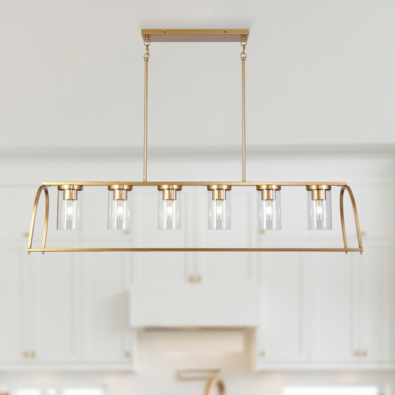 Modern Contemporary Linear 6-Light Glass Kitchen Island Pendant Modern Gold Chandelier