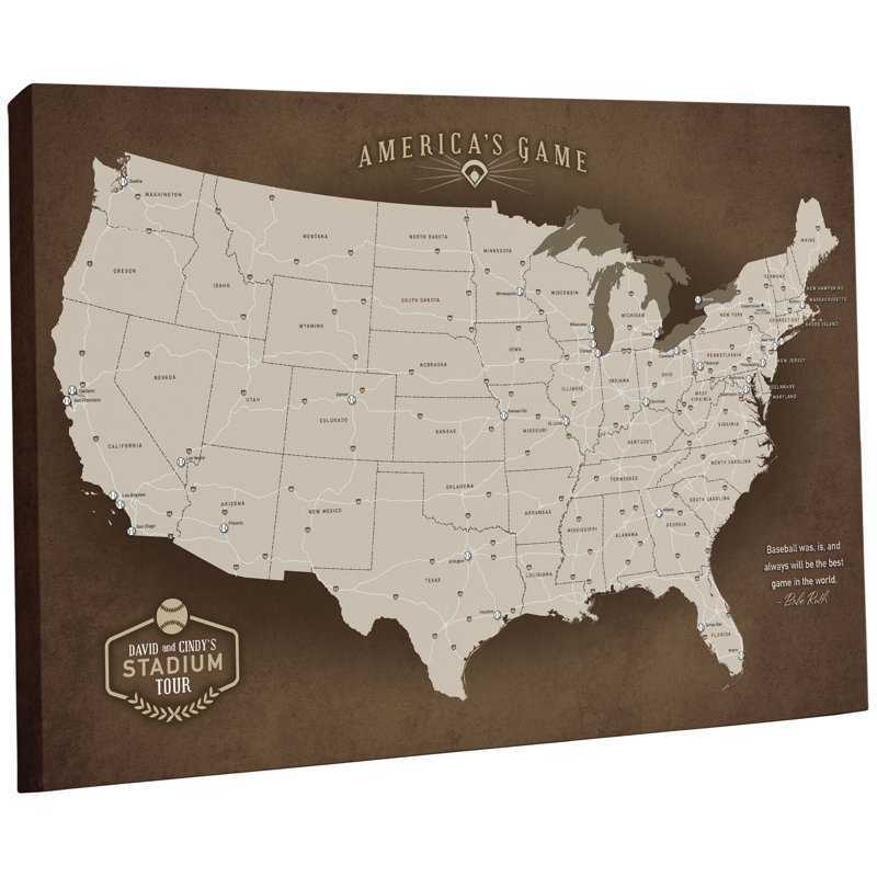 Carte personnalisée du stade de baseball, H 24 po x l 40 po, Brun