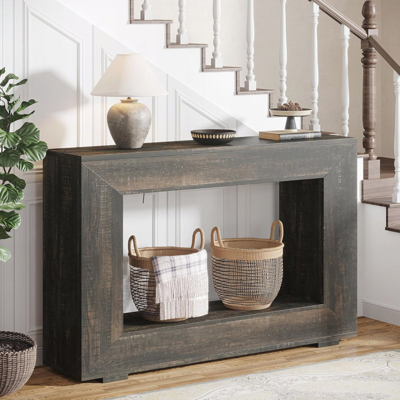 Console Farmhouse avec rangement, tablette ouverte, Noir