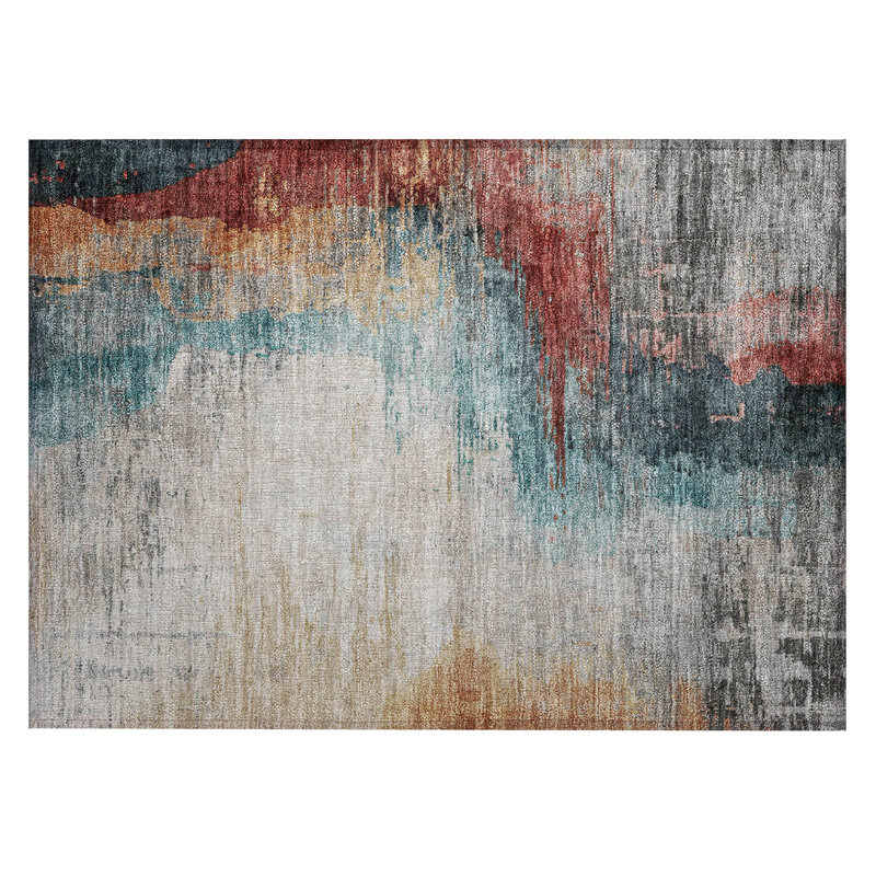 Machine Washable Indoor/Outdoor Xhevrie Teal Rug, Rectangle 1'8" x 2'6"