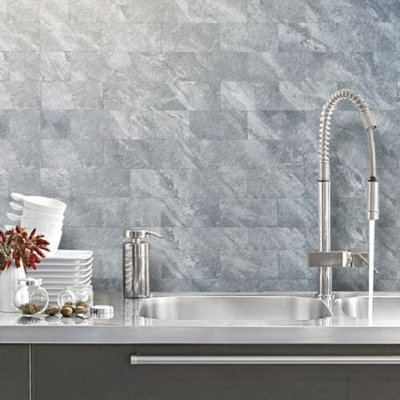 Carreaux muraux dosseret pelez et collez, carreaux de faux marbre à coller en PVC gris 3 po x 6 po pour dosseret de cuisine et de salle de bain, 4 pièces
