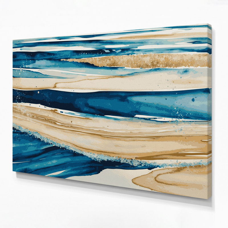 Toile horizontale à rayures horizontales bleu océan et sable beige, H 8 po x l 10 po