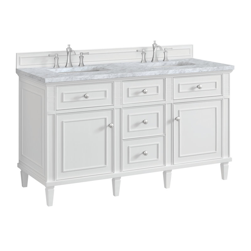 Lorelai 60'' W Double Vanity, Bright White, Carrara White, 8" Widespread