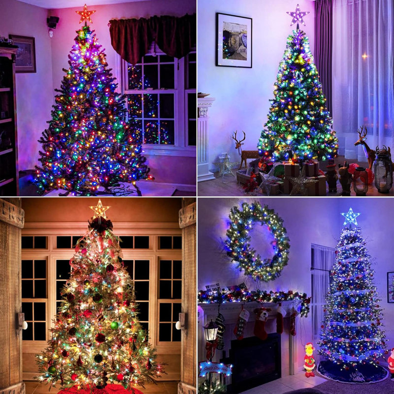 Petit sommet d'arbre en forme d'étoile, sommet de sapin de Noël à lumière DEL de 7,6 po, changement de couleur de la cime des arbres unie / Flash avec télécommande, sommet de sapin de Noël alimenté par pile / USB, sommet de sapin RVB pour sapin de