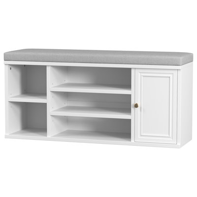Shoe Storage Bench with Cushion, 7-Shelf Adjustable Entryway Organizer for Hallway