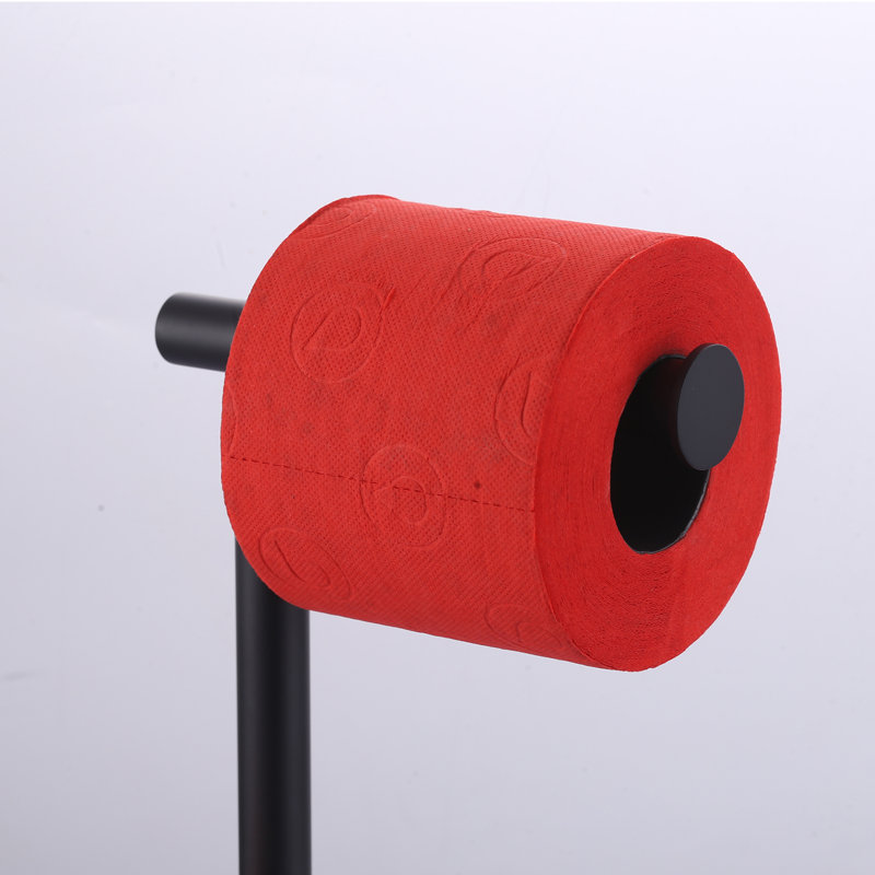 Free Standing Floor-Mount Double Post Toilet Paper Holder in Moderne Stainless Steel, Matte Black