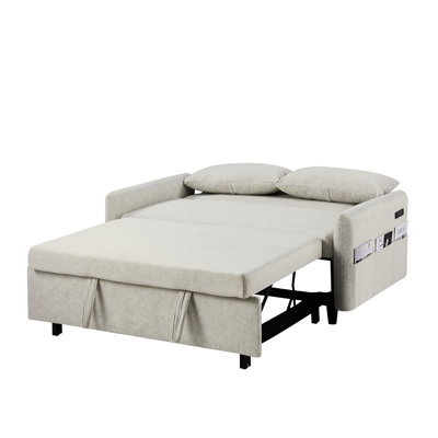 Lit de 55,1 po pour salon avec abris réglables, poches de rangement et 2 coussins - grandes poches beiges