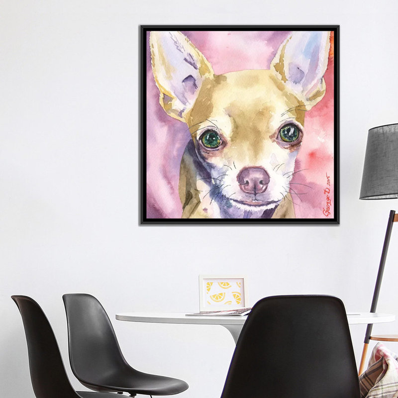 «Chihuahua», reproduction sur toile, H 18 po x l 18 po x P 1,5 po, Toile avec cadre noir, Pas de tapis