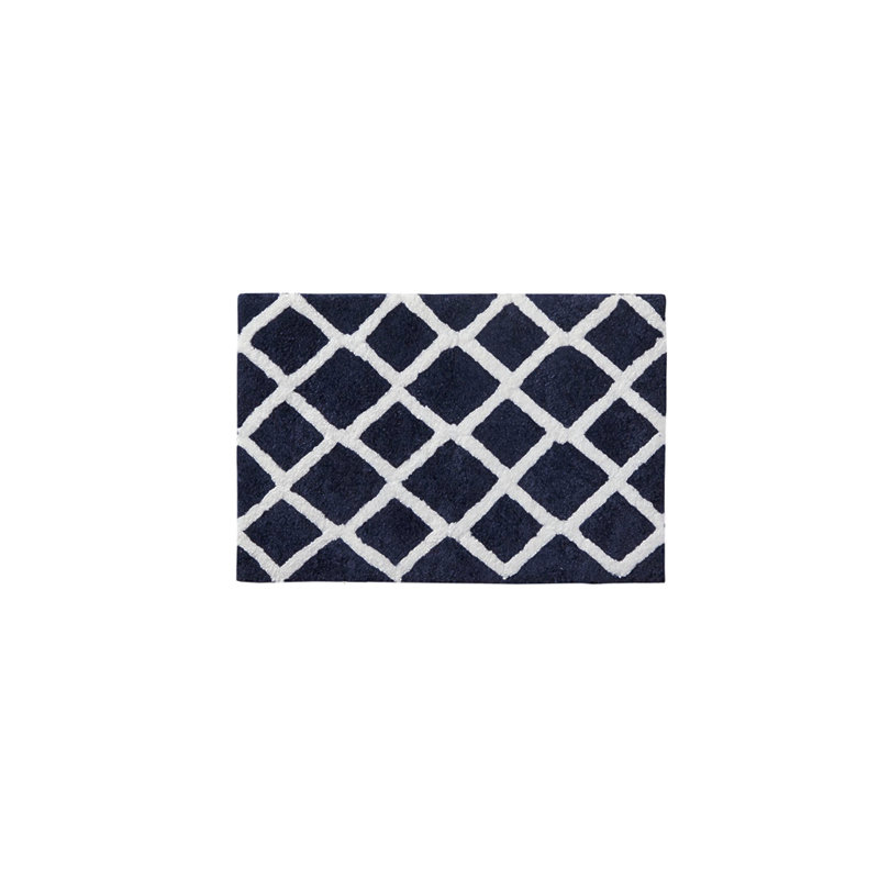 Reversible High Pile Tufted Microfiber Bath Rug, 34" L x 21" W, Navy