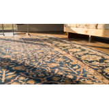 Blue Floral Trellis Lattice Design Antique Room Size Indian Agra Carpet