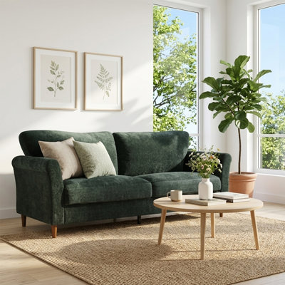 Mid-Century Modern Upholstered Sofa with Rolled Arms and Tapered Legs, 81", Green Linen