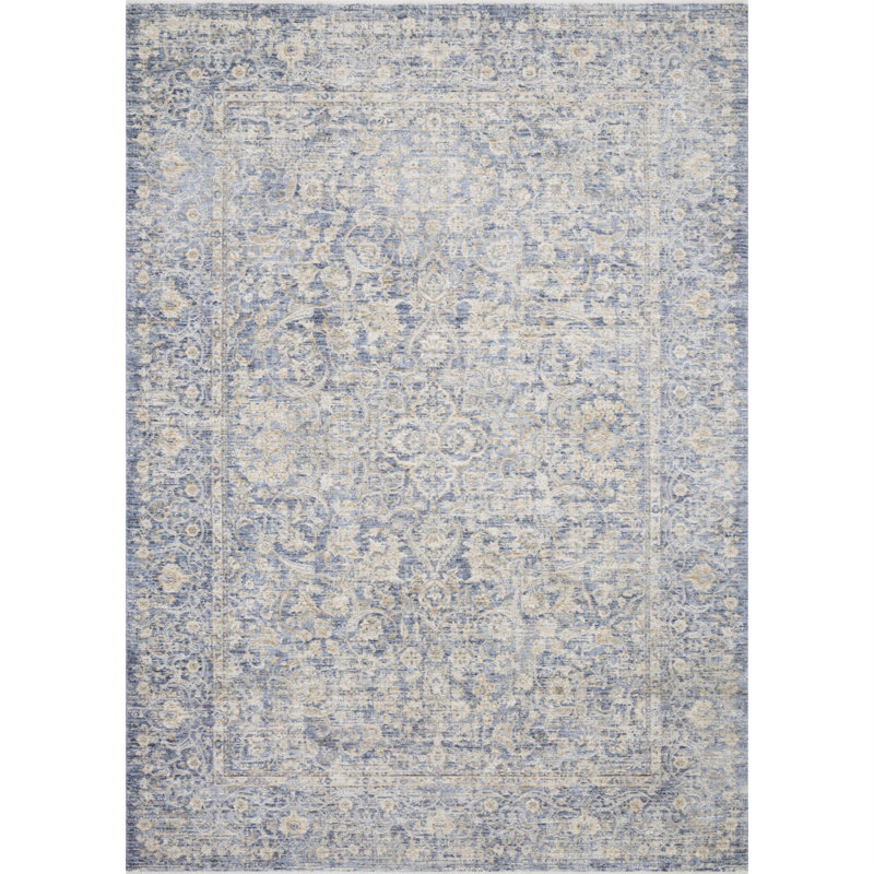 Tapis bleu / doré Bianca, Tapis de couloir 2 pi 6 po x 8 pi