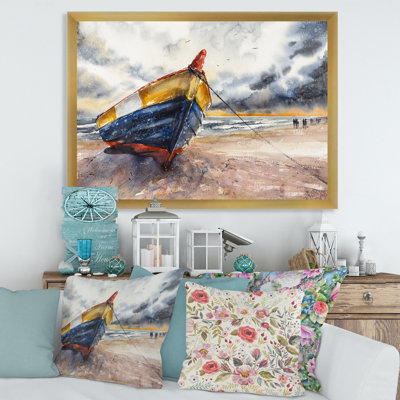 Bateau en bois sur les rives de la Baltique - Peinture sur toile