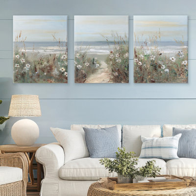 Ensemble de 3 toiles Wildflower Coastline Landscape, design par Sally Swatland