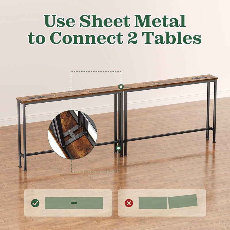 5.9 Inch Narrow Console Table With Outlet, Sofa Table Set Of 2, Total Length 78.8'', Behind Couch Table, Long Entryway Tables With Charging Station, For Living Room, Rusitc Brown