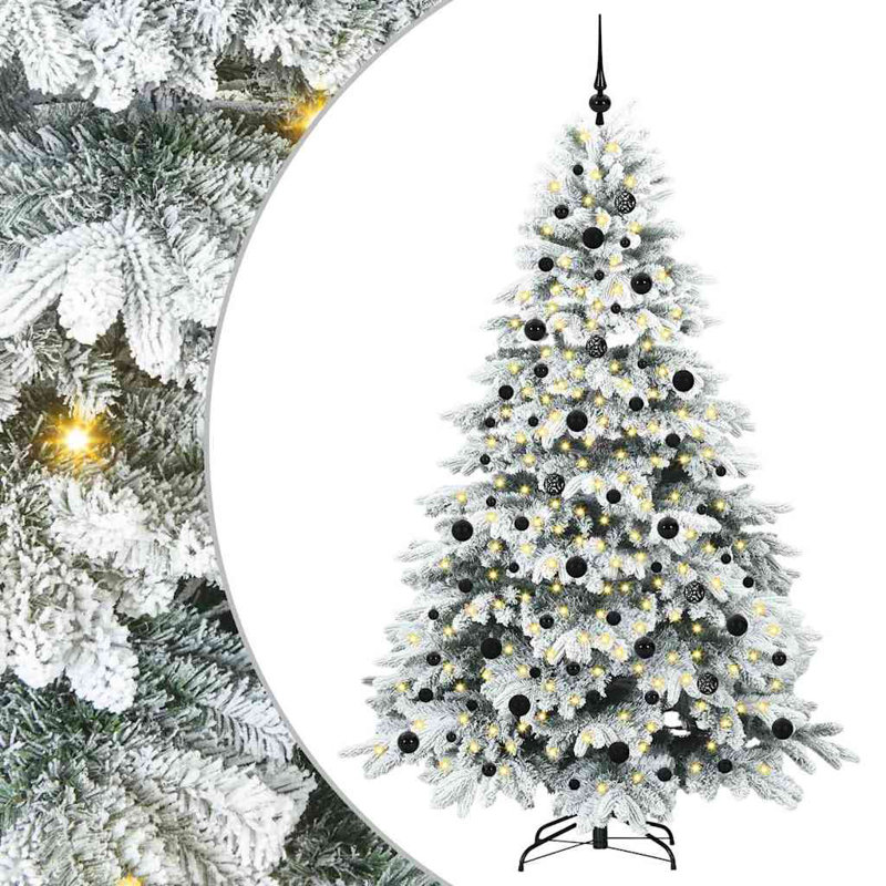 Artificial Christmas Tree with 300 LEDs Green PE and PVC, 6.89' H, White/Black