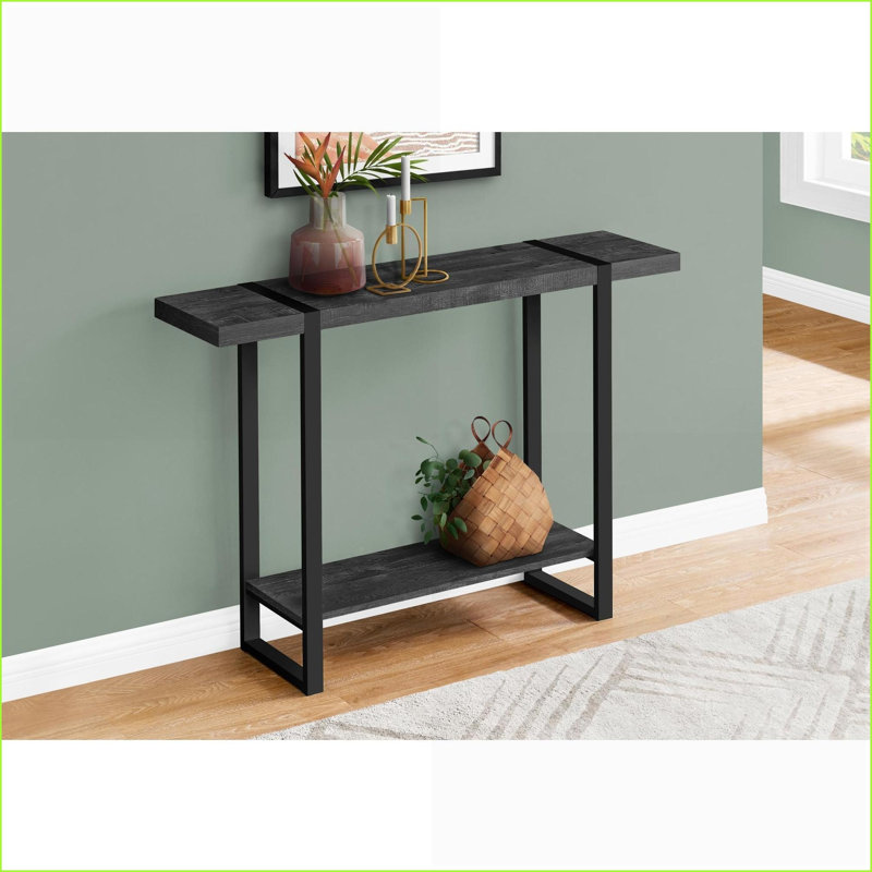 Table basse Industrial-Farmhouse avec tablette fixe - Stratifié noir et métal pour le rangement et la stabilité de la maison