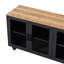 Meuble télé contemporain avec finition noire, pour téléviseurs de 70 po, noyer foncé, armoire ajustable compatible avec 2 tablettes et beaucoup d'espace de rangement