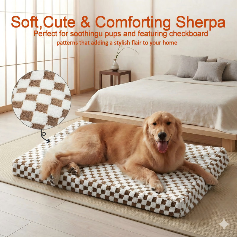 Orthopedic Dog Bed for Large Dogs, Extra-Large Size with Removable Washable Cover, Modern Plush Design Filled with Memory Egg Crate Foam, Dimensions: 42 by 28 Inches, Color: Brown