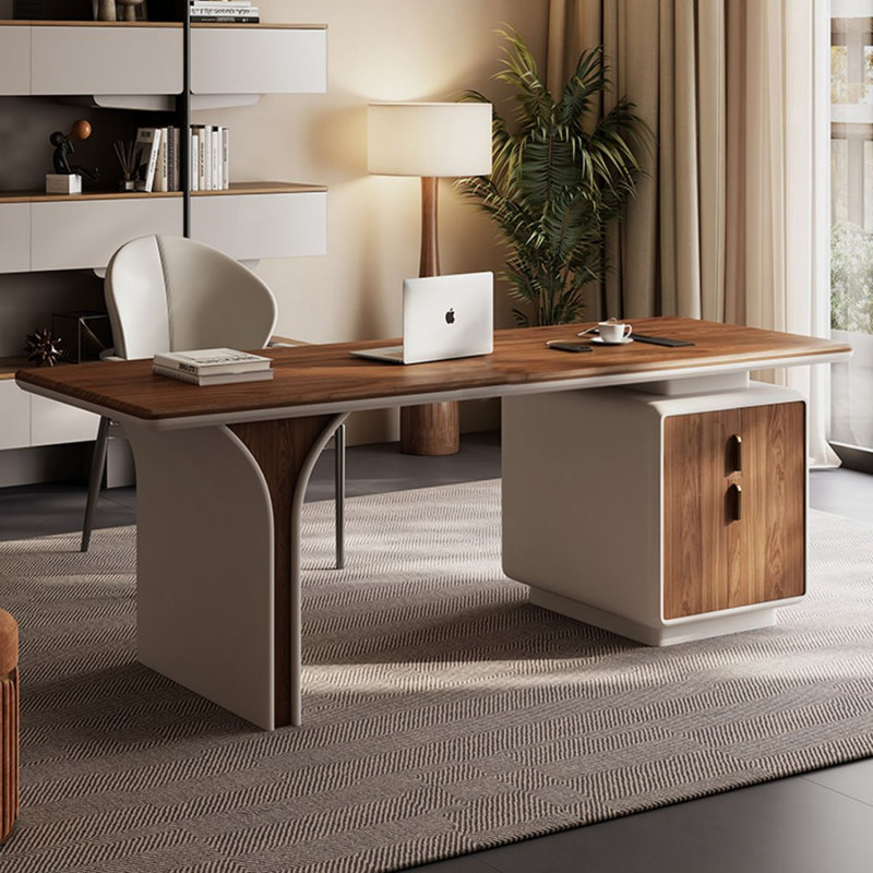 Bureau rectangulaire en bois manufacturé brun noisette, Retour à gauche, 29.53" H x 70.87" W x 27.56" D