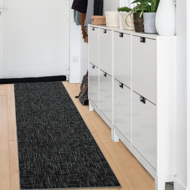 Abstract Area Rug, Black, Rectangle 80 x 150 cm