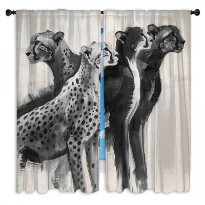 Illustration de rideau de fenêtre monochrome à motif guépard - 2 panneaux