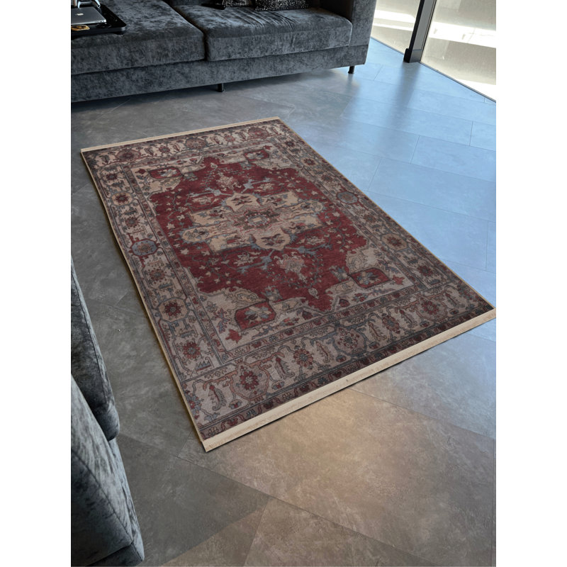 Tapis décoratif rétro à motif floral Bordeaux, Tapis de couloir 2 pi 8 po x 6 pi 7 po