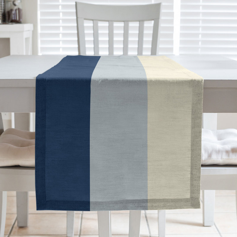 Chemin de table Seattle, Seattle, 72 po x 16 po, Bleu marine / argent métallique / crème