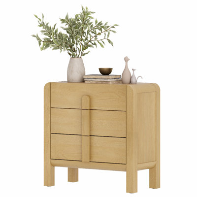 Adora Modern Wood Nightstand With 3 Drawers ,31.5" Large Mid-Century End Table,Curved Bedside Table Storage Cabinet For Bedroom, Living Room,Entryway