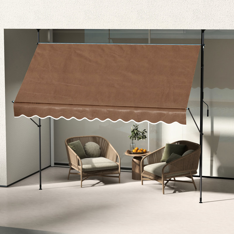 Porch Awning, 118" With Stand-up Feature And Uv30+ Canopy For Patio, Deck, Window, Door Patio Sun Shade Freestanding, , Porch, Door, Coffee