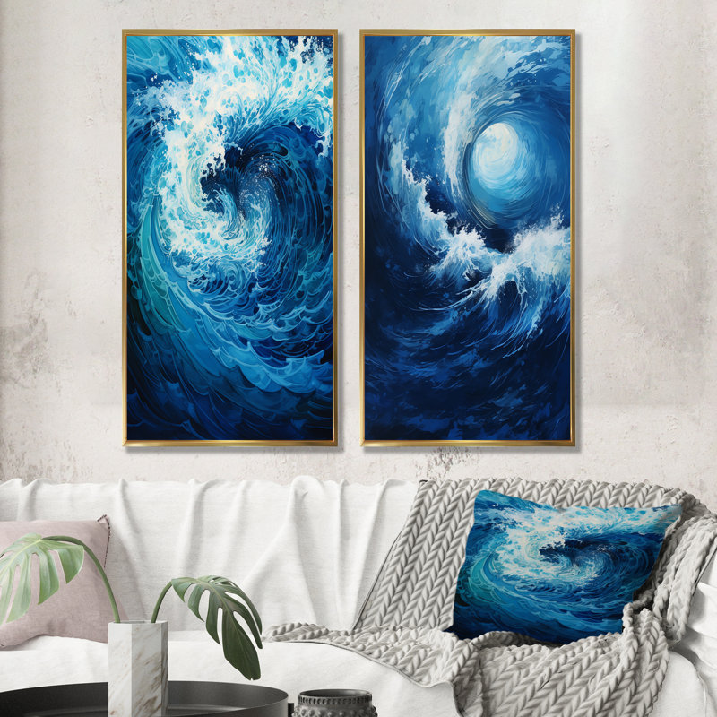 Ensemble de salon 2 pièces Puente - Abstract Spirals Wall Art, Encadrement doré, H 32 po x l 33 po