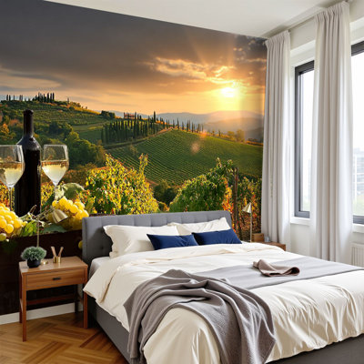 Papier peint à peler et coller vigne paysage vin nature morte toscane italie vin Murales murales H 100 po x l 144 po Papier mural amovible en PVC auto-adhésif pour chambre à coucher, salon, bureau à domicile