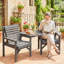Outsunny Wooden Garden Bistro Set, 2 Seater w/ Umbrella Hole, Light Grey