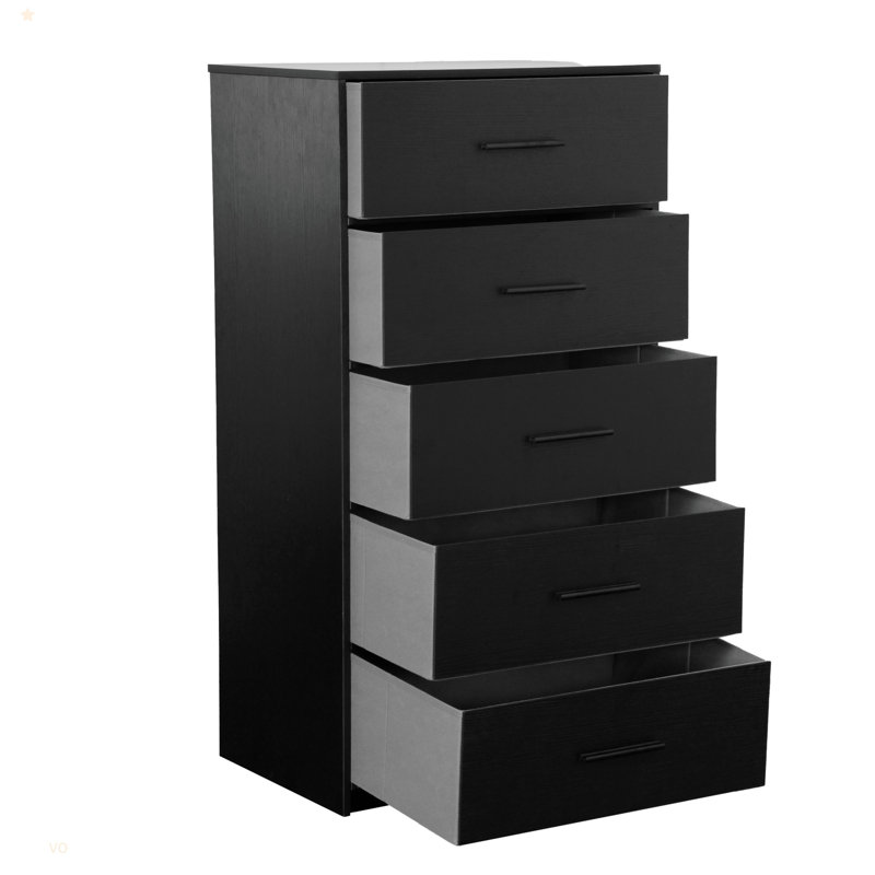 Commode 5 tiroirs avec grands tiroirs en tissu, Noir