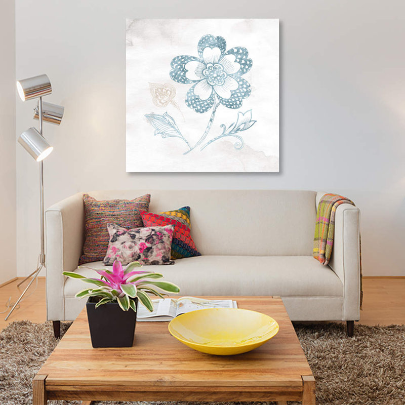 « eastern boho iv bleu-vert », impression sur toile, H 26 po x l 26 po x P 1,5 po, Toile tendue, Pas de tapis