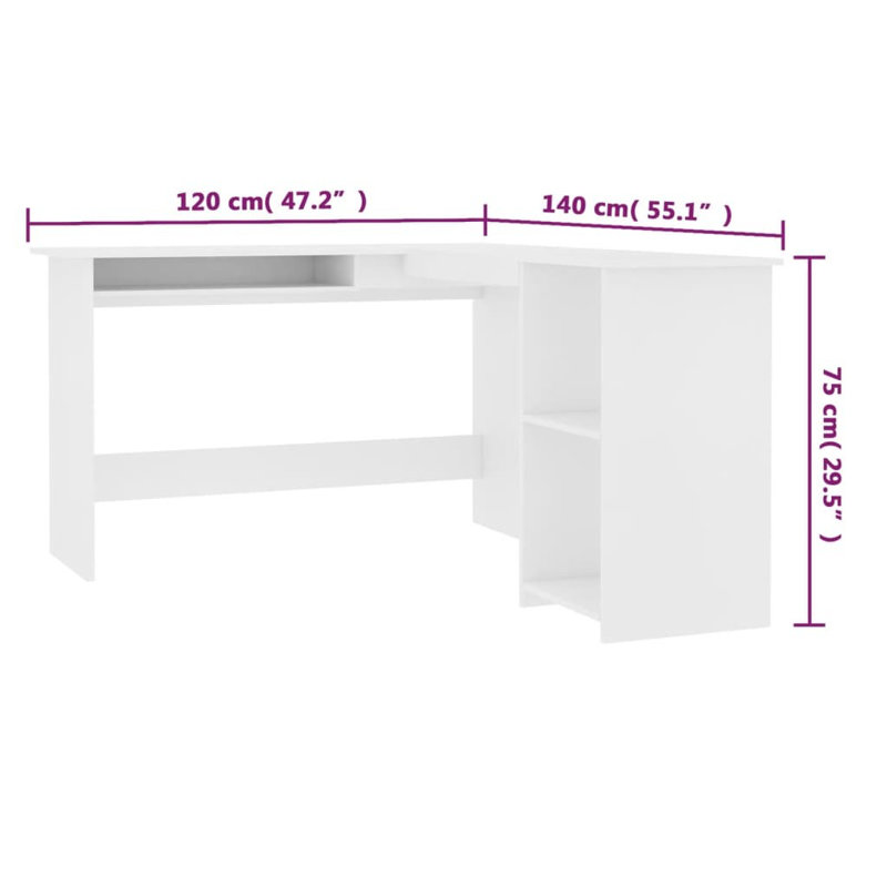 Corliss Corner Desk Computer Desk Study L-shaped Desk Table Engineered Wood, White