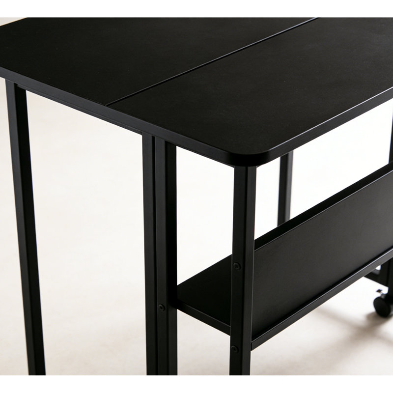 Bureau d'ordinateur pliable 31,5 pouces rectangulaire pour petite chambre à coucher avec tablettes, style mignon, bureau d'étude noir, conception américaine,