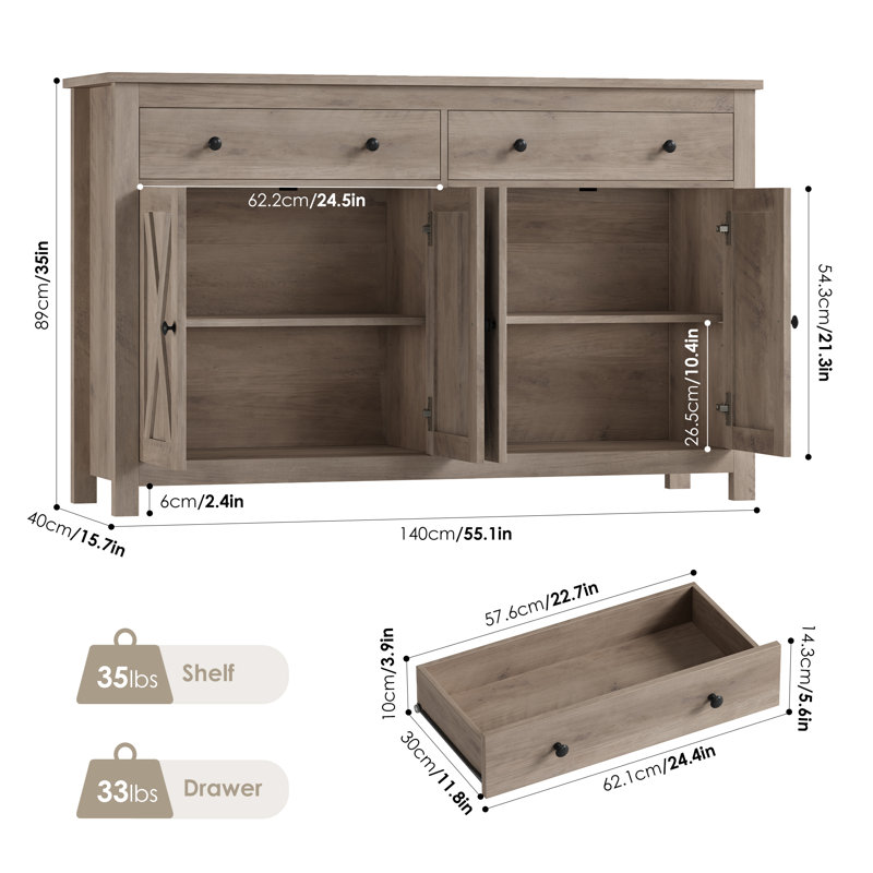 55.1'' Sideboard, Rustic Brown