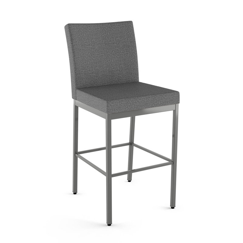 Tabouret de bar et de comptoir rembourré avec base en métal Fellman, Tabouret de bar (assise de 30 po de hauteur), Gris, Gris