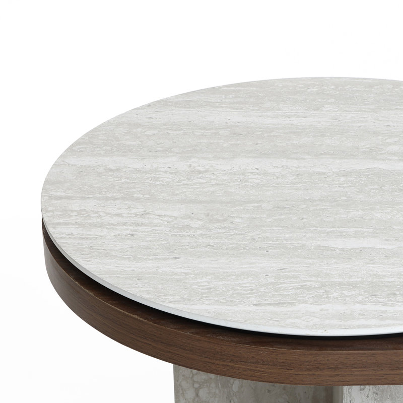 47.2'' Modern Travertine-Style Coffee Table, Oval Walnut Finish Geometric Coffee Table