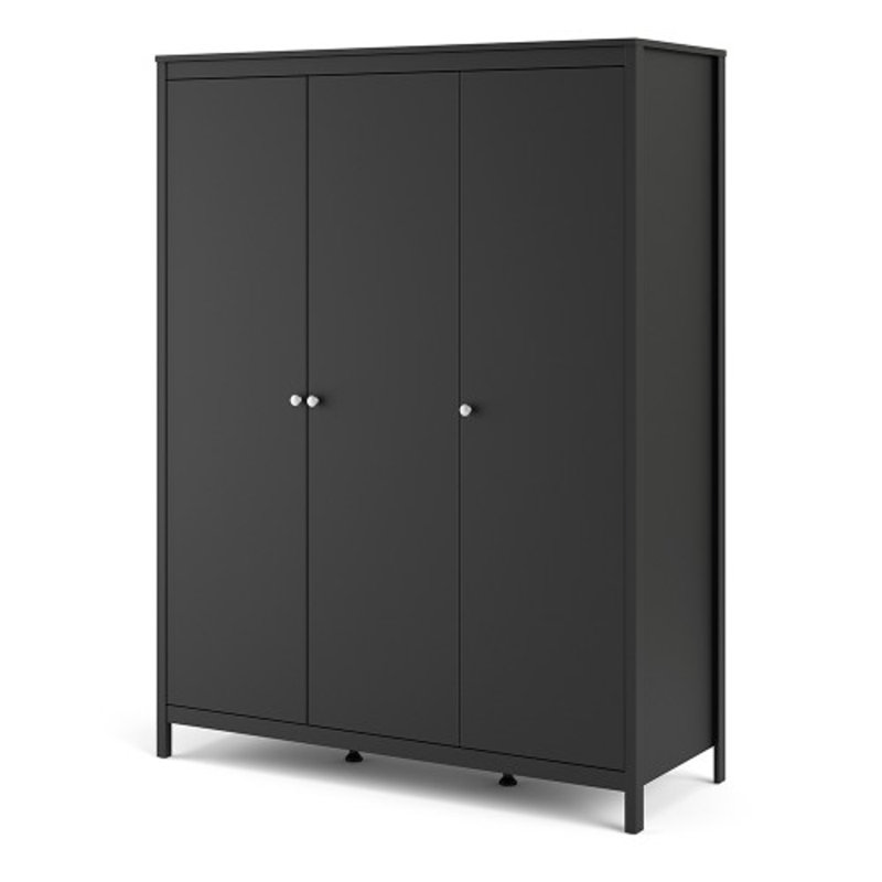 Lafonda 3 Door Solid Wood Wardrobe, Black